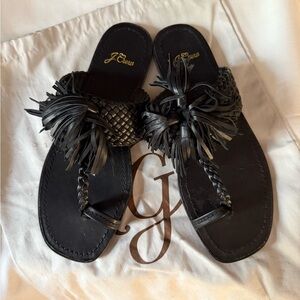J. Crew Black Leather Sandals with Fringe never worn with dust bag